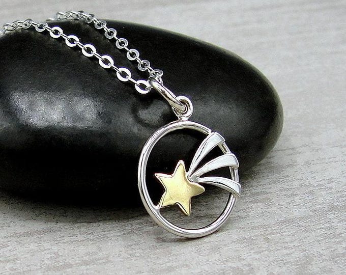 925 Sterling Silver Shooting Star Necklace, Wish Upon a Star Charm Necklace, Celestial Charm Necklace, Make a Wish Pendant Jewelry