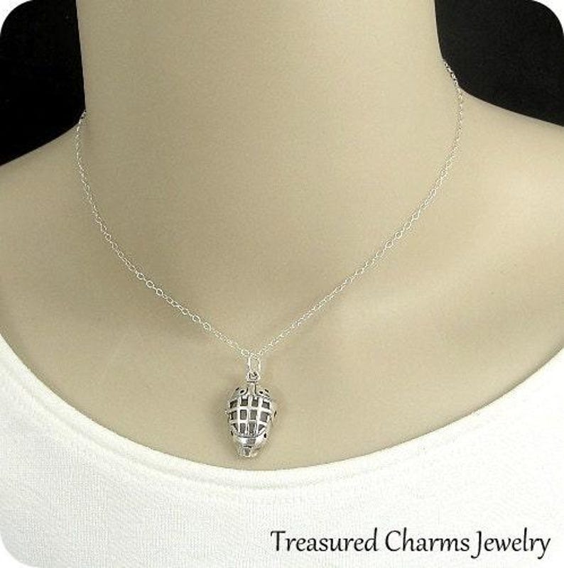 Hockey Goalie Mask Necklace, Sterling Silver Hockey Mask Charm on a Silver Cable Chain image 2