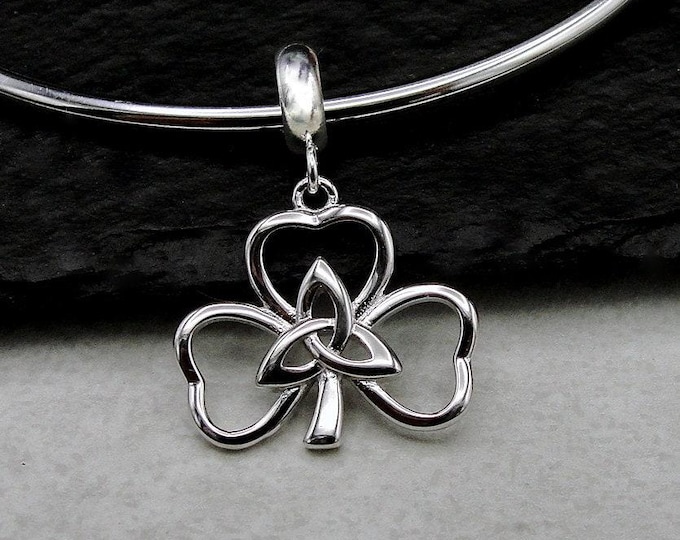 925 Sterling Silver Celtic Trinity Shamrock Dangle Charm, Celtic Clover European Charm, Irish Celtic Charm, Bracelet Charm, Large Hole Bead