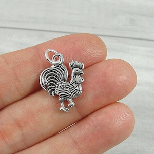 Rooster Charm, Silver Rooster Necklace Charm, Hen Charm, Farm Animal Charm, Rooster Pendant, Rooster GIft, Rooster Jewelry image 1