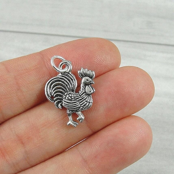 Rooster Charm, Silver Rooster Necklace Charm, Hen Charm, Farm Animal Charm, Rooster Pendant, Rooster GIft, Rooster Jewelry