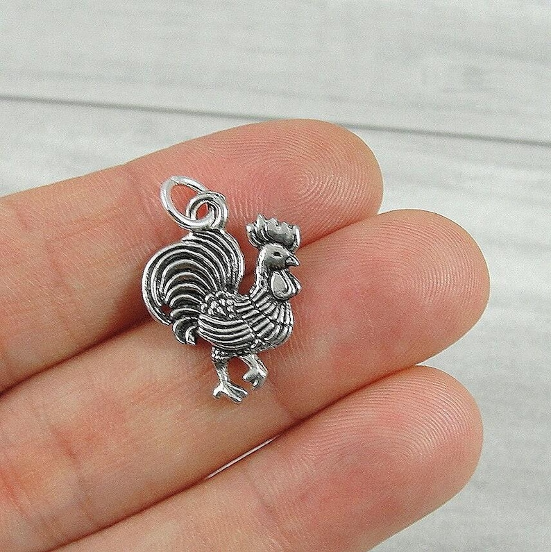 Rooster Charm, Silver Rooster Necklace Charm, Hen Charm, Farm Animal Charm, Rooster Pendant, Rooster GIft, Rooster Jewelry image 1