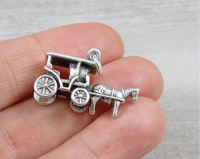 Sterling Silver Horse and Carriage Charm, Horse Buggy Charm, Horse Drawn Carriage Charm, Bracelet Charm, Necklace Charm
