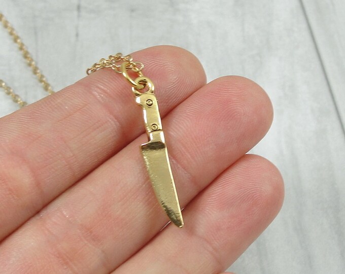 Miniature Knife Necklace Gold Plated Knife Charm Necklace Etsy