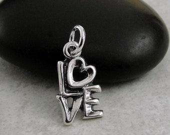Love Charm, 925 Sterling Silver Heart Love Charm, Valentines Day Charm, Word Love Charm, Bracelet Charm, Necklace Charm, The Word Love Charm