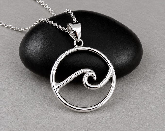 925 Sterling Silver Ocean Waves Necklace, Surfer Beach Charm Necklace, Wave Charm Necklace, Beach Gift, Surfer Gift, Silver Beach Necklace