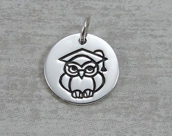 CLOSEOUT - Sterling Silver Graduation Owl Charm, 2025 Graduation Pendant, Graduation Charm, Necklace Charm, Bracelet Charm, Graduation Gift