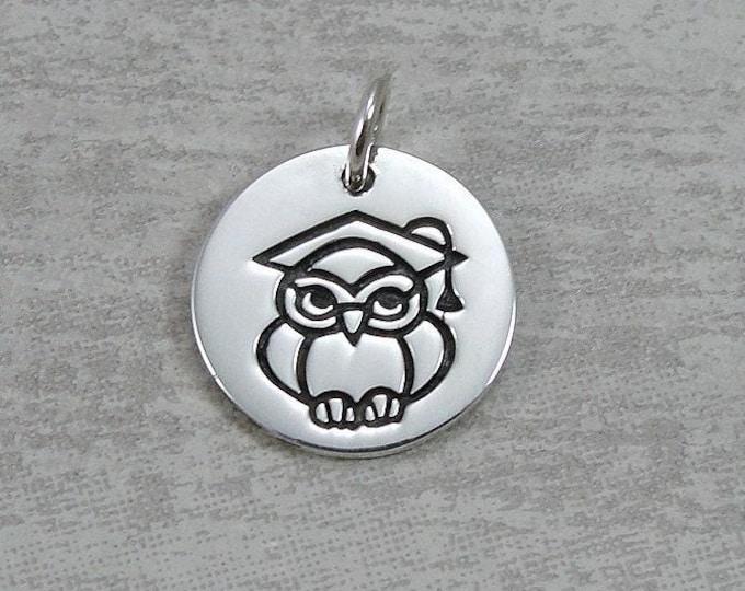 CLOSEOUT - Sterling Silver Graduation Owl Charm, 2025 Graduation Pendant, Graduation Charm, Necklace Charm, Bracelet Charm, Graduation Gift