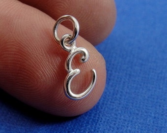 Script Letter E Initial Charm - Sterling Silver Cursive Letter E Alphabet Charm