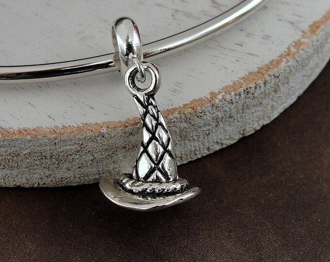 Witch Hat European Charm, Silver Witch's Hat Dangle Charm, Wizard Hat Charm with Bail, Halloween Dangle Charm, Halloween Large Hole Bead