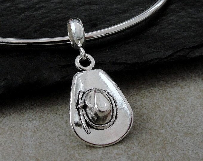 Cowboy Hat European Charm, Silver Cowboy Hat Dangle Charm, 3D Cowboy Hat Charm with Bail, Cowboy Charm, Country Western Charm, Cowboy Gift