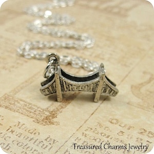 Golden Gate Bridge Necklace, Silver Bridge Charm on a Silver Cable Chain