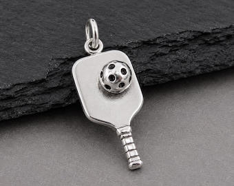 Pickleball Charm, Sterling Silver PIckleball Pendant for Necklace, Ping Pong Charm, Sports Charm, Pickleball Gift, Pickleball Pendant