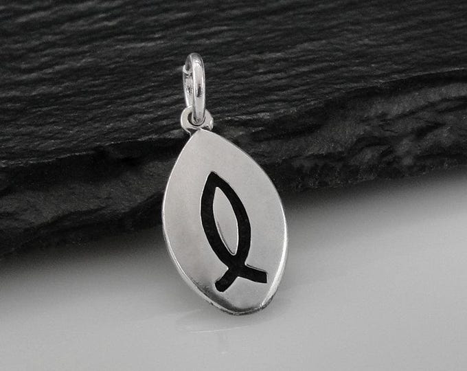 Christian Fish Charm, 925 Sterling Silver Jesus Fish Charm for Necklace or Bracelet, Ichthis Fish Charm, Religious Fish Charm Necklace