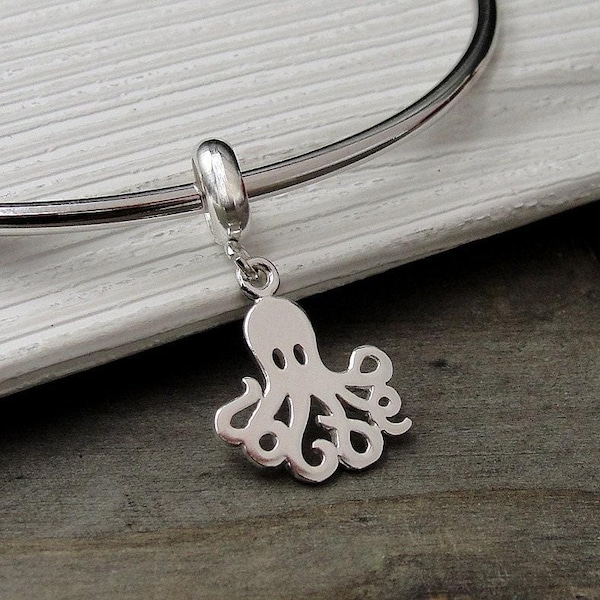 Octopus European Dangle Bead Charm - Sterling Silver Octopus Charm for European Bracelet - Sea Creature Charm - Nautical Charm
