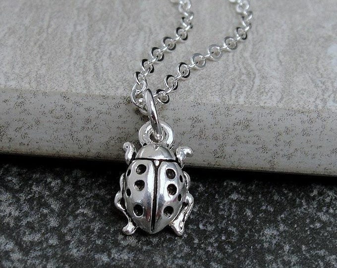 Silver Ladybug Necklace, Tiny Ladybug Charm, Ladybug Pendant, Beetle Necklace, Ladybird Charm Necklace, Petite Ladybug Jewelry