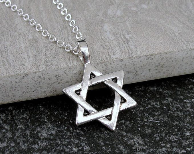 Star of David Necklace, Silver Plated Star of David Charm Necklace, Jewish Star Necklace, Hanukkah Charm Necklace, Hanukkah Gift Jewelry
