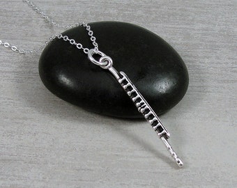 Flöte Halskette, 925 Sterling Silber Flöte Charme Halskette, Holzblasornamente, Musikinstrument Charme, Flöte Geschenk, Flöte Spieler Geschenk Schmuck