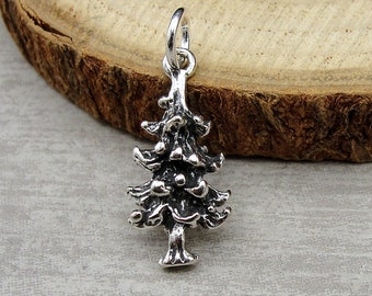 Pine Tree Charm, 925 Sterling Silver 3D Christmas Tree Charm for Necklace or Bracelet, Christmas Tree Pendant, Christmas Themed Jewelry