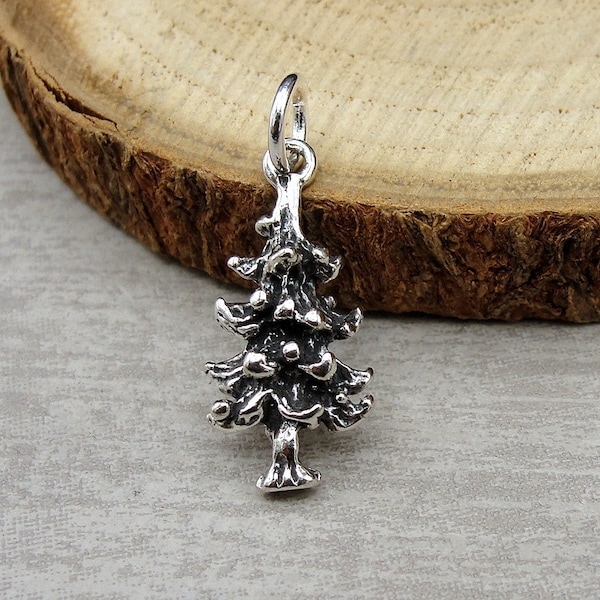 Pine Tree Charm, 925 Sterling Silver 3D Christmas Tree Charm for Necklace or Bracelet, Christmas Tree Pendant, Christmas Themed Jewelry