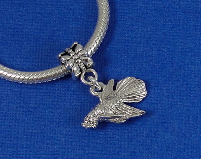 Betta Fish European Dangle Bead Charm - Silver Betta Fish Charm for European Bracelet