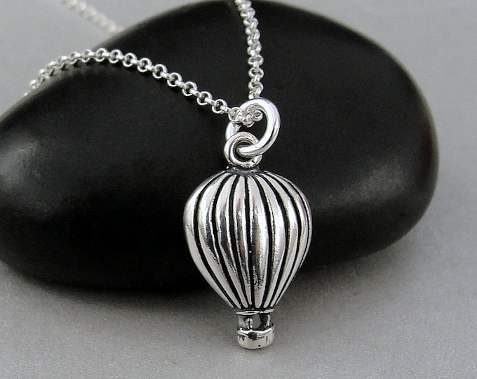 Sterling Silver Hot Air Balloon Necklace, 925 Silver Hot Air Balloon Charm, Ballooning Charm, Balloon Jewelry, Balloon Ride Charm Necklace