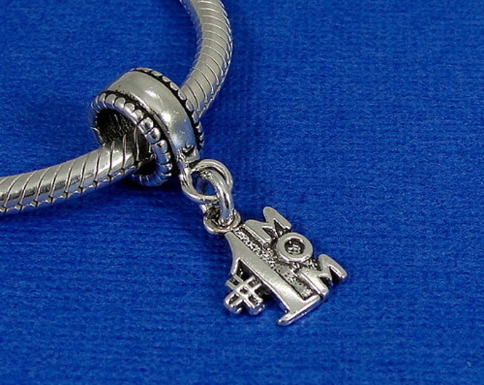 Best #1 Mom European Dangle Bead Charm - Sterling Silver #1 Mom Charm for European Bracelet