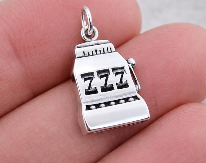 Slot Machine Charm, 925 Sterling Silver Slot Machine Necklace Pendant, Casino Charm, Gambling Charm, Gambler Gift, Las Vegas Jewelry