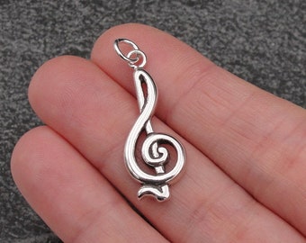 CLOSEOUT - 925 Sterling Silver Treble Clef Charm, Music Note Charm, G Clef Symbol Charm, Treble Clef Pendant, Music Teacher Charm Gift