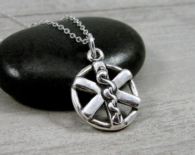 Sterling Silver EMT Necklace, Paramedic Necklace, First Responder Charm, Medical Star of Life Pendant, Emergency Medical Technician Jewelry