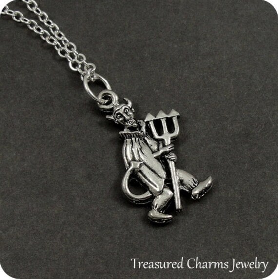 Devil With Pitchfork Necklace Silver Devil Charm on a Silver Etsy