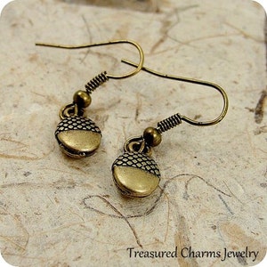 Tiny Acorn Earrings, Antique Bronze Plated