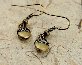 Tiny Acorn Earrings, Antique Bronze Plated