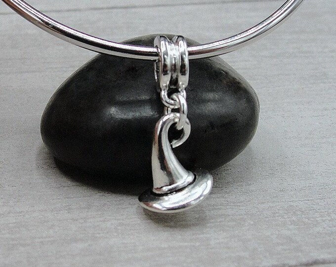 Silver Witch Hat Dangle Charm, Witches Hat Charm, Wizard Hat Charm, Halloween Dangle Charm, Bracelet Charm, Large Hole Bead, Big Hole Bead