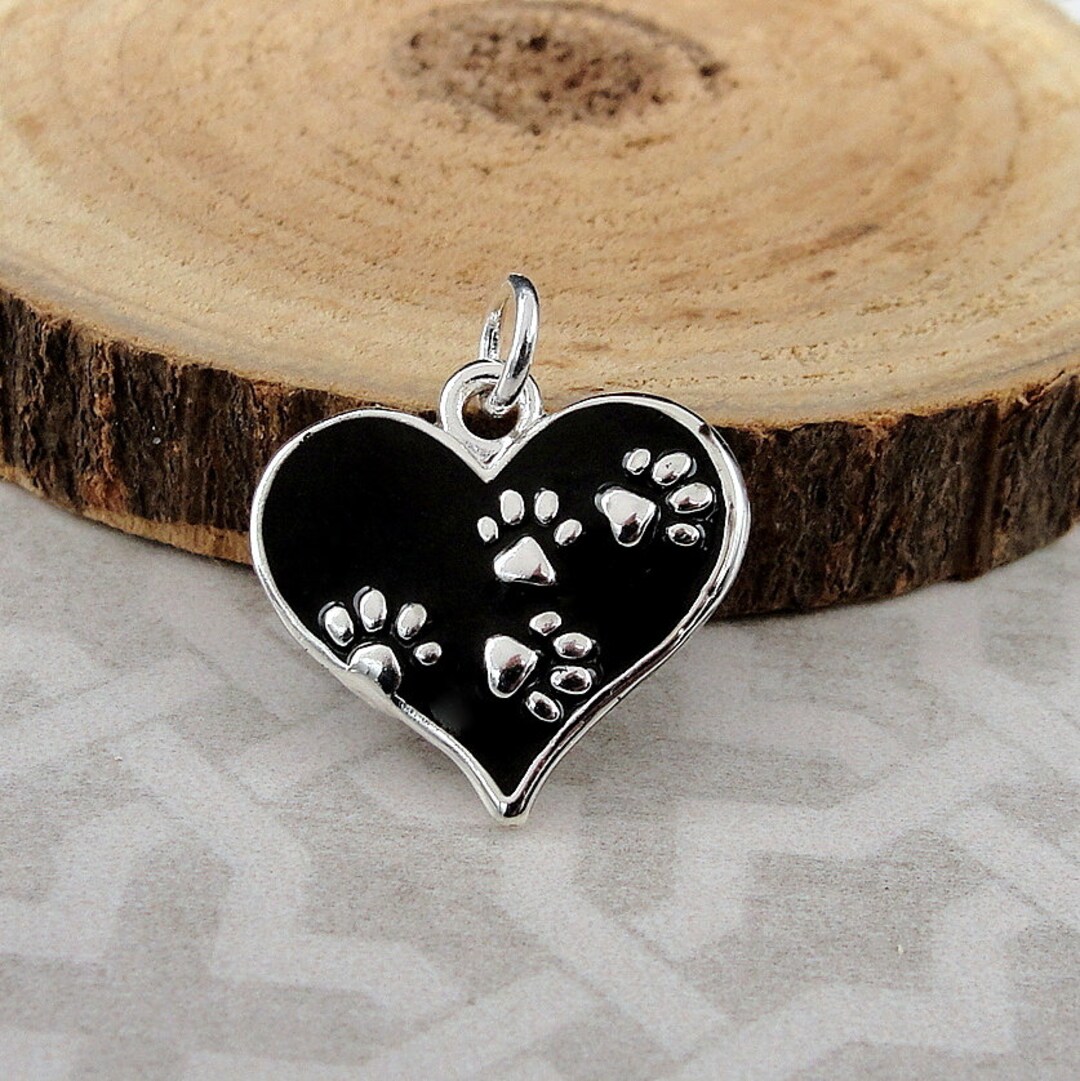 Silver Paw Print Love Charm - Pet Lover Jewelry - Pewter Charm With Jump Ring