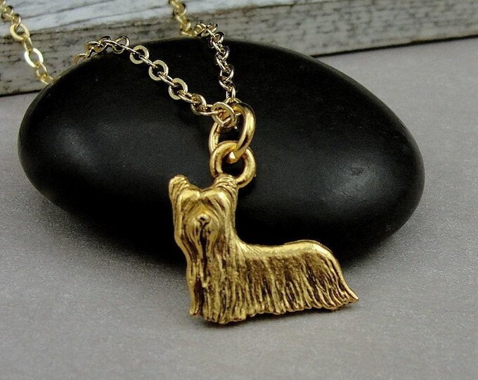 Skye Terrier Necklace, Gold Skye Terrier Charm Necklace, Yorkshire Terrier Necklace, Yorkie Charm Necklace, Gold Yorkie Necklace Jewelry