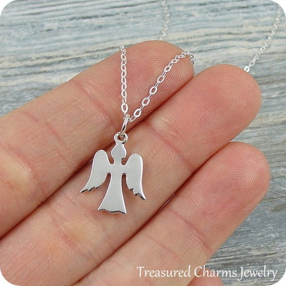 Angel Silhouette Necklace Sterling Silver Angel Outline Charm on