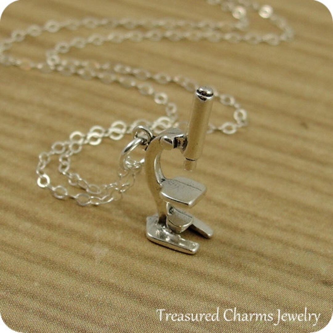 Microscope Necklace Sterling Silver Microscope Charm on a Etsy