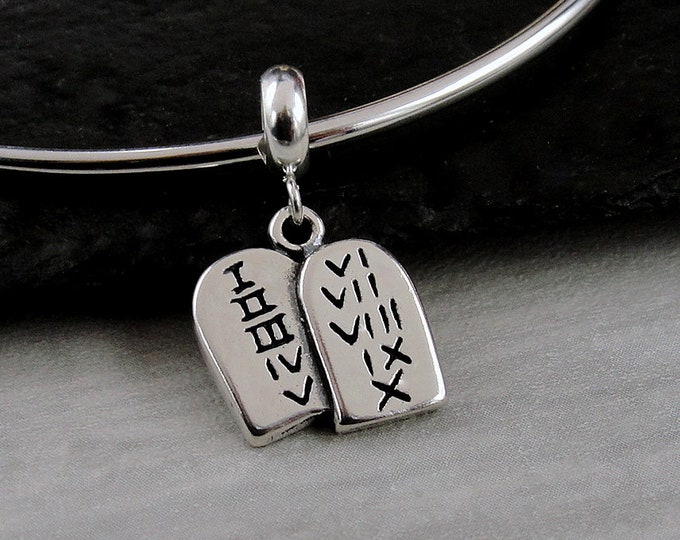 925 Sterling Silver Ten Commandments Dangle Charm, 10 Commandments European Charm, Christian Religion Charm, Bracelet Charm, Large Hole Bead
