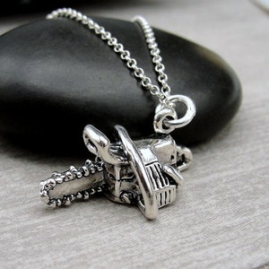 Chainsaw Necklace, 925 Sterling Silver Chainsaw Charm Necklace, Saw Necklace, Saw Charm, Power Tool Charm Necklace, Tree Trimmer Gift