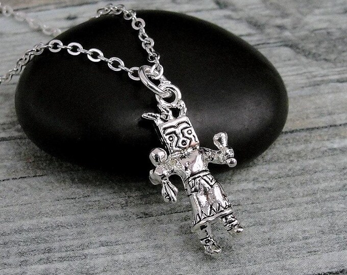 Silver Kachina Doll Necklace, Kachina Doll Charm, Navajo Necklace, Hopi Necklace, Native American Charm, Rain Dancer Charm, Navajo Jewelry