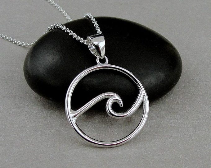 925 Sterling Silver Ocean Waves Necklace, Surfer Beach Charm Necklace, Wave Charm Necklace, Beach Gift, Surfer Gift, Silver Beach Necklace