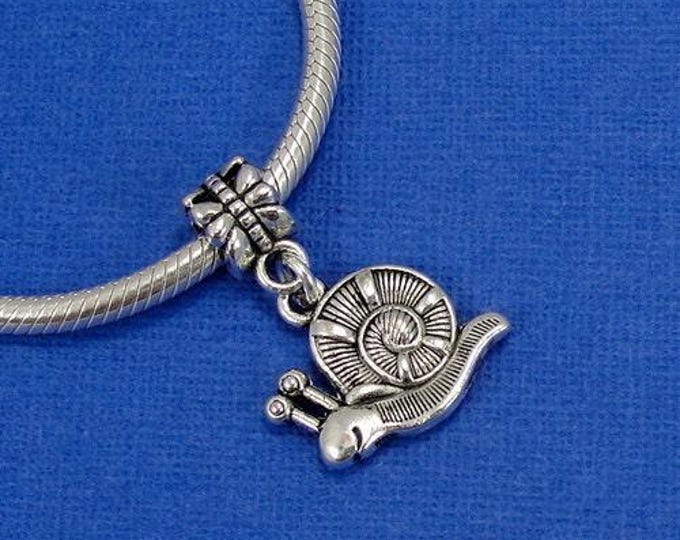 Garden Snail European Dangle Bead Charm - Silver Snail Charm for European Bracelet