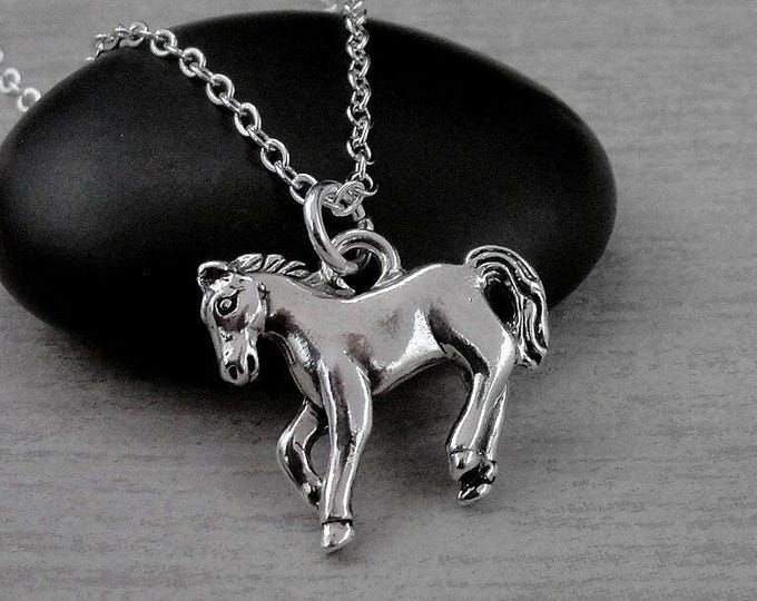 Horse Necklace, Silver Plated Horse Charm Necklace, Stallion Necklace, Pony Charm Necklace, Horseback Riding Necklace, Horse Lover Gift