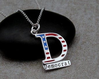 925 Sterling Silver Democrat Necklace, Democrat Charm Necklace, Political Charm Necklace, Liberal Charm, Democratic Charm, Gift for Democrat