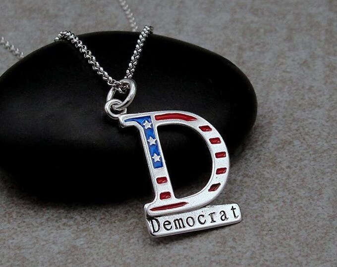 925 Sterling Silver Democrat Necklace, Democrat Charm Necklace, Political Charm Necklace, Liberal Charm, Democratic Charm, Gift for Democrat