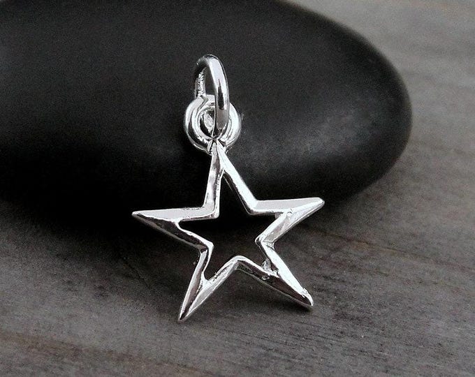 Star Outline Charm, Silver Plated Star Charm for Necklace or Bracelet, Celestial Charm, Astronomy Charm, Super Star Charm, Star Shaped Charm