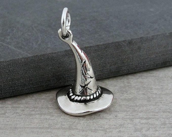 Wizard Hat Charm, Sterling Silver 3D Wizard Hat Charm for Necklace or Bracelet, Witch Hat Charm, Halloween Charm, Warlock Charm Jewelry