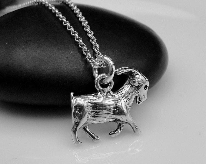 Goat Necklace, Sterling Silver Goat Charm on a Silver Cable Chain, Farm Animal Charm Necklace, 3D Goat Pendant, Goat Gift, Goat Jewelry