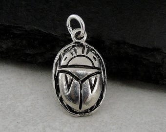 Silver Scarab Charm, Scarab Beetle Necklace Charm, Egyptian Scarab Charm, Scarab Necklace, 3D Scarab Charm, Scarab Jewelry Gift